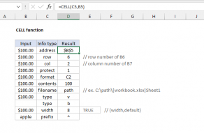Excel CELL function