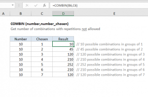 Excel COMBIN function