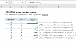 Excel COMBINA function