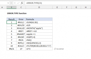 Excel ERROR.TYPE function