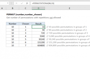 Excel PERMUT function