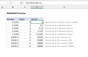 Excel ROUNDUP function