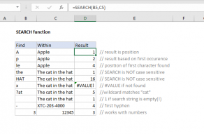 Excel SEARCH function