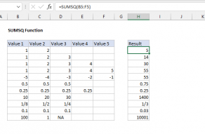 Excel SUMSQ function