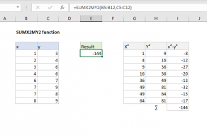 Excel SUMX2MY2 function