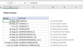 Excel TODAY function