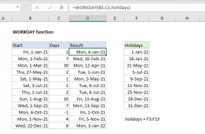 Excel WORKDAY function