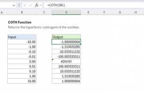 Excel COTH function