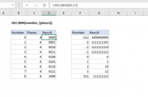 Excel DEC2BIN function