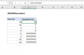 Excel DEC2HEX function