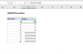 Excel DEC2OCT function