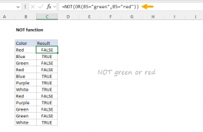 Excel NOT function