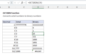 Excel OCT2BIN function