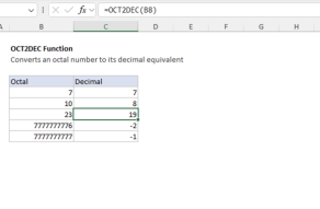 Excel OCT2DEC function