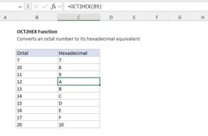 Excel OCT2HEX function
