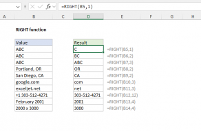 Excel RIGHT function