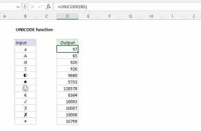 Excel UNICODE function