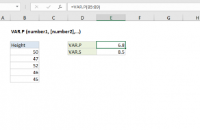 Excel VAR.P function
