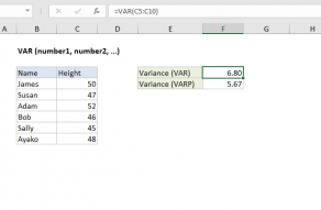 Excel VAR function