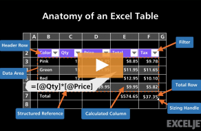 Video thumbnail for Anatomy of an Excel Table
