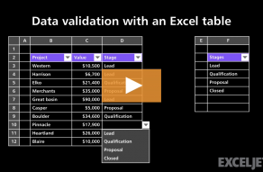 Video thumbnail for Data validation with an Excel table