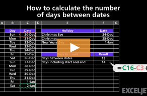 Video thumbnail for How to calculate the number of days between dates