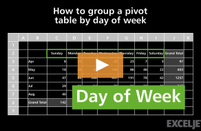 Video thumbnail for How to group a pivot table by day of week