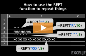 Video thumbnail for How to use the REPT function to repeat things