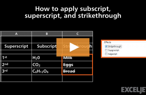 Video thumbnail for How to apply subscript, superscript, and strikethrough formatting in Excel
