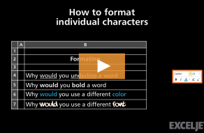 Video thumbnail for How to format individual characters in Excel
