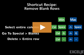 Video thumbnail for Shortcut recipe: delete blank rows