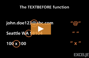 Video thumbnail for Excel TEXTBEFORE function