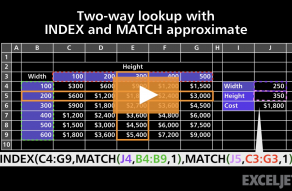 Video thumbnail for Two-way lookup with INDEX and MATCH approximate