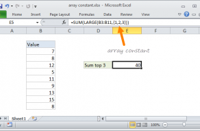 Example of an Excel array constant