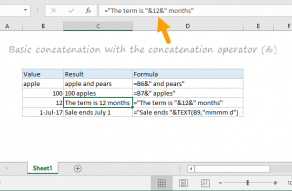 Examples of concatenation formulas in Excel