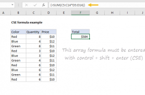 Example of CSE array formula in Excel