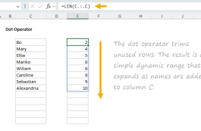 Example of Excel's dot operator to create a simple dynamic range