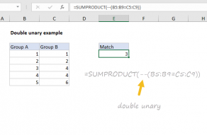 Example of double unary in Excel formula