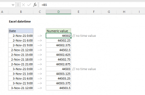 Excel datetimes include both date and time values