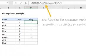 Excel function list separator varies by region