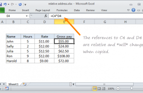 Example of Relative Address in Excel