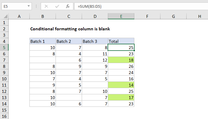 Excel formula: Conditional formatting column is blank Excel formula: Conditional formatting column is blank