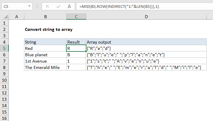 Excel formula: Convert string to array