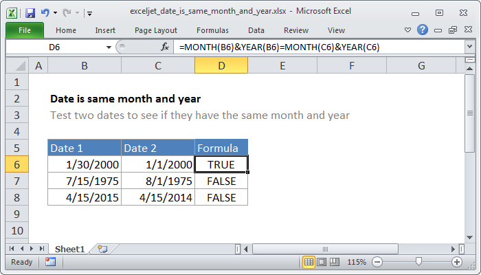 Excel Formula Date Is Same Month And Year Exceljet