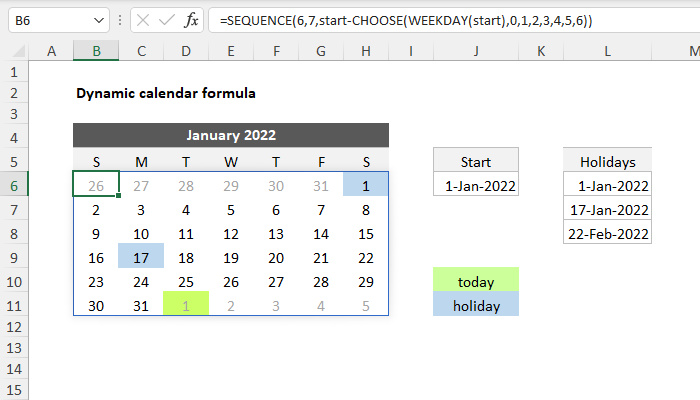 Excel formula: Dynamic calendar formula