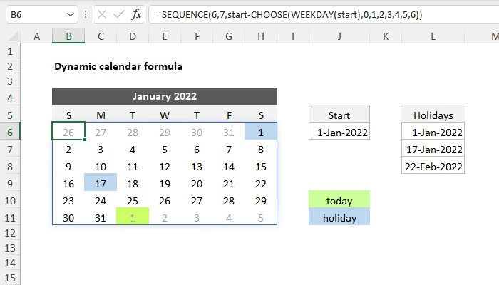 Excel formula: Dynamic calendar formula Excel formula: Dynamic calendar formula