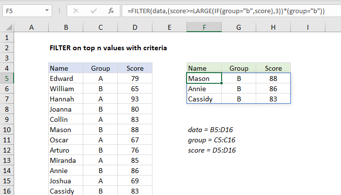 Excel formula: FILTER on top n values with criteria Excel formula: FILTER on top n values with criteria