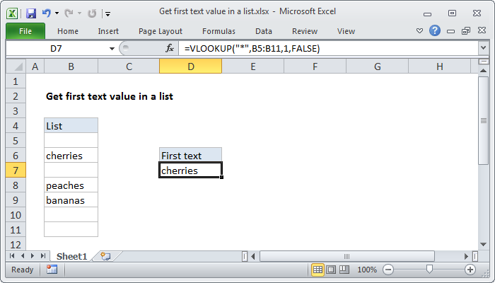Excel formula: Get first text value in a list Excel formula: Get first text value in a list