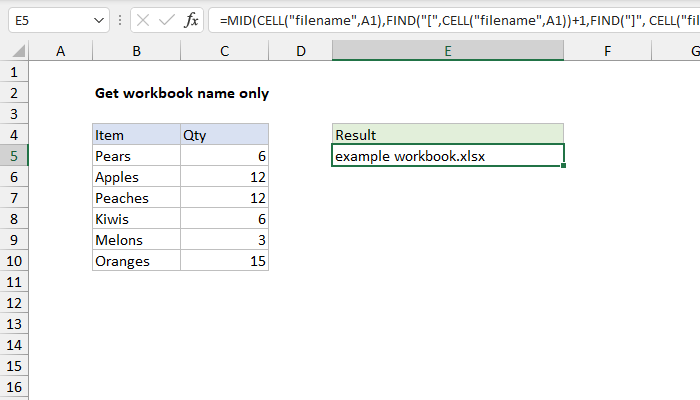 Excel Formula Get Workbook Name Only Exceljet