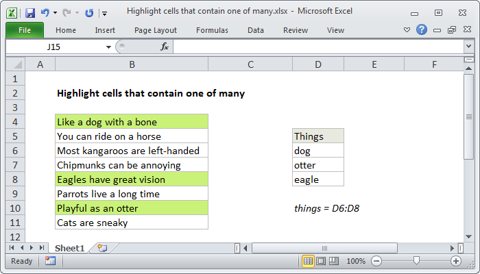 Excel formula: Highlight cells that contain one of many